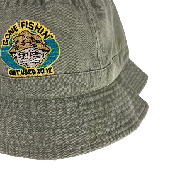 Vintage Gone Fishin’ Get Used To It Bucket Sun Hat L/XL 1990s Funny Gift Summer - Picture 3 of 14